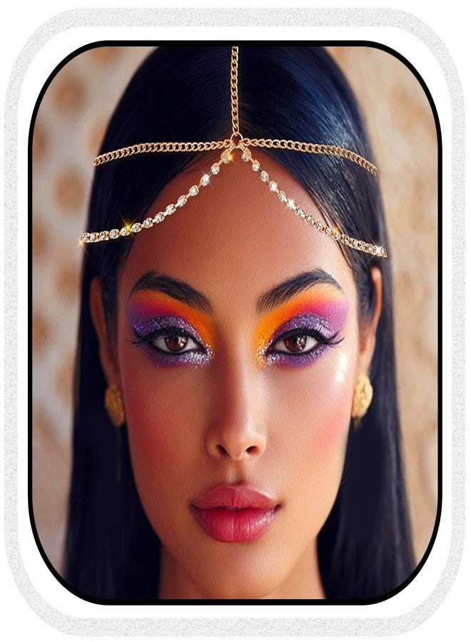 أوكملا سلسلة رأس مرصعة بأحجار الراين من أوكملا، إكسسوارات شعر ذهبية متعددة الطبقات، مناسبة للمهرجانات، للنساء (ذهبي، مقاس واحد) - Image 1